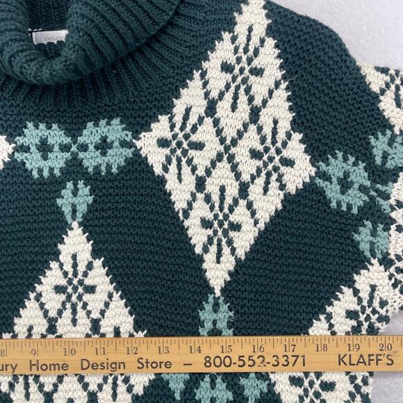 JONES NEW YORK Sweater Sport S Argyle Nordic Turtleneck Hand Knit Green Vintage - Picture 10 of 12